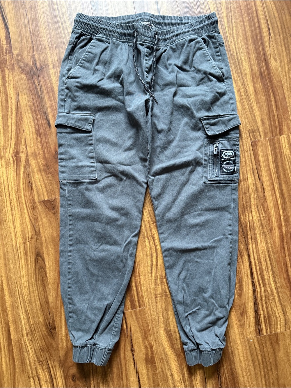 Ecko Unlimited Gray Cargo Jogger Pants with Zip Patch Pocket